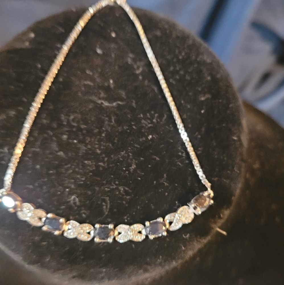 Sterling Silver, Sapphire and small diamond bracelet.
